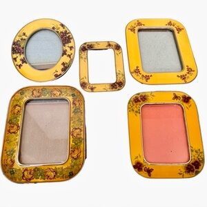 Vintage Bucklers Fifth Avenue Enamel Picture Frames Yellow Floral Lot 5 MCM 3x5